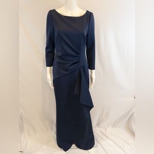 Eliza J Formal Gown Navy Ruched 3/4 Sleeve